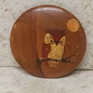 Vintage Myrtlewood Brooch Pin Hand Painted Owl 2" Coquille Oregon